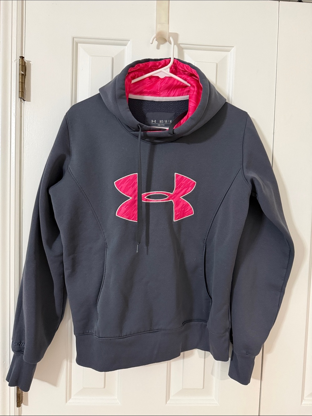 Under Armour Girls Navy Puffer-Lined Hoodie with Pink Logo